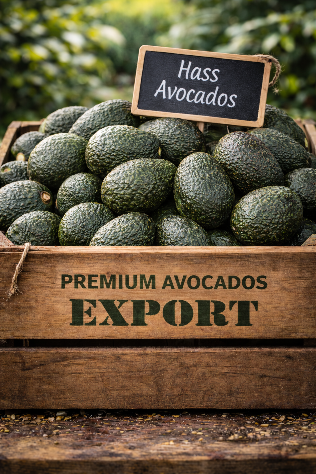 Hass Avocados in export wooden crate