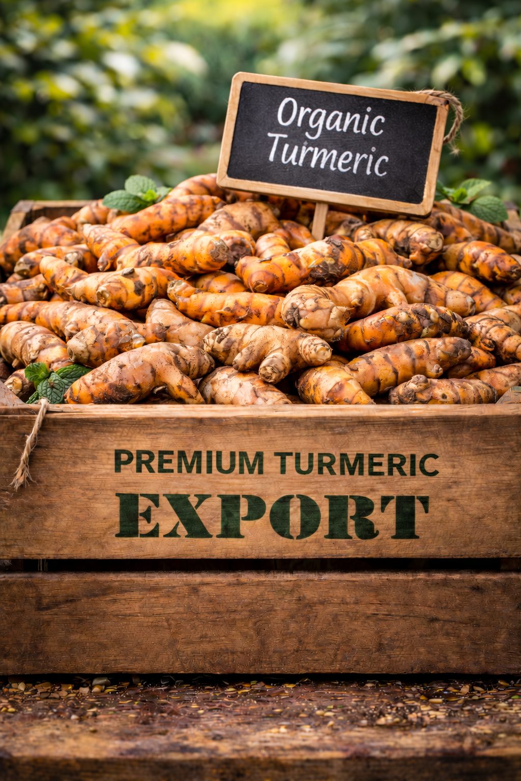 Organic Turmeric in export wooden crate